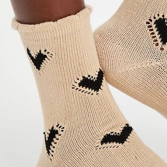 free people Black Tan Hearts Cupid Bow Knit Scalloped Socks - Picture 5 of 10